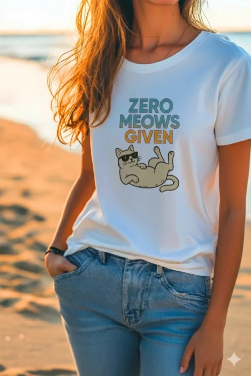 Zero Meows Given Cat T-Shirt – Funny Retro Cat Lover Shirt for Men, Women & Kids | Cool Sunglasses Kitty Tee Gift for Cat Owners